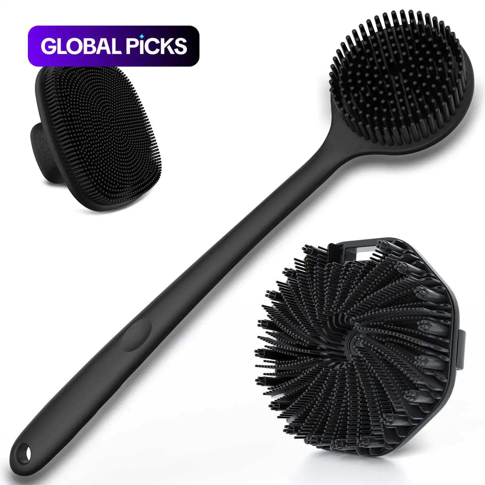 Silicone Bath Brush Set, Portable Non-slip Skin-friendly Face and Back Brush, Body Scrubber with Foot Scrubber, Exfoliating Bath Accessories, Body Care Tool #GLOBAL PICKS