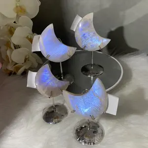 Cute Flashy Moonstone Moon Carving on Stand