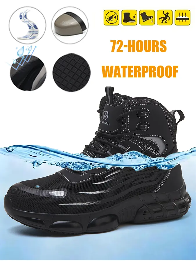 MELLOWMILES Men's Steel Toe Work Boots, Lightweight Waterproof Walking Shoes with Laces, Patchwork Polyester Upper & Non-Slip TPU Sole for Construction, Closed, Steel Toe Trainers tiktokshopbacktoschool, Casual