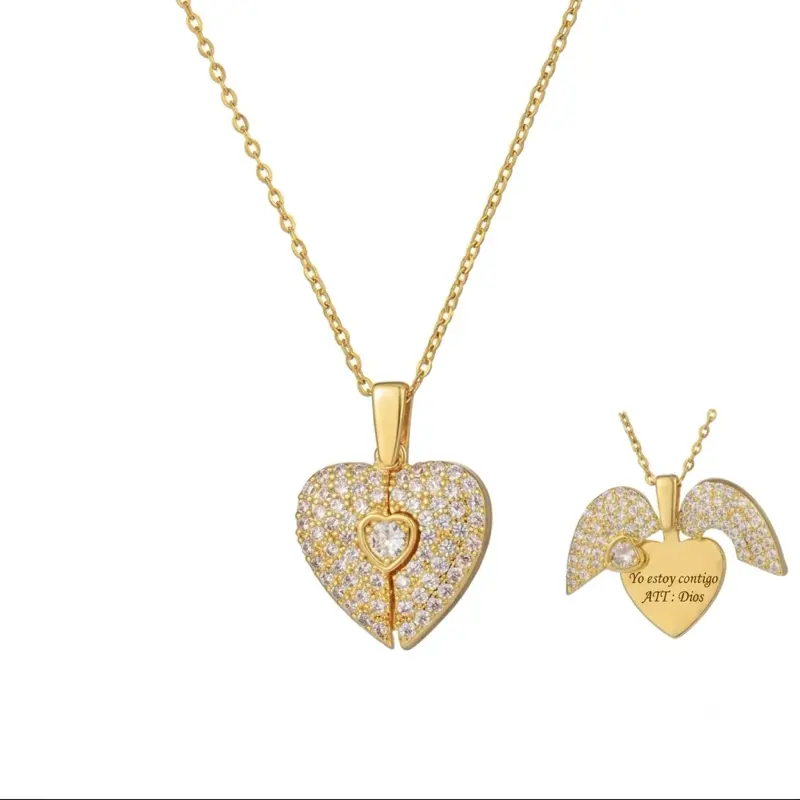 Stainless Steel Secret Message Necklace, Engraved with "I am with you" and Sparkling Accent for Romantic Gifting
