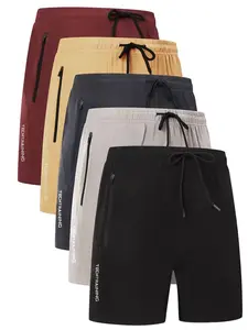 Men's Casual Gym Shorts 5 Pack, Lightweight Breathable Shorts, Quick-Dry Breathable Fabric, Comfortable Polyester Blend, Mild Elasticity, Plain Design, Convenient Pockets