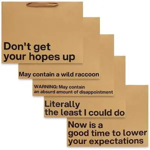 MilkToast Brands Funny Gift Bags with Sarcastic Phrases - 5-Pack Large Kraft Paper Bags with Handles, 16" x 6" x 12" Size for Mother's Day, Father's Day, Birthdays, Graduation & Holidays