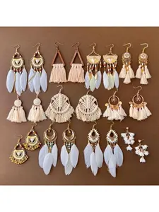 Bohemian Waterdrop Feather Seed Bead Tassel Earrings, Niche Retro Vacation Style Dangle Earrings, Light Luxury Ethnic Style Jewelry for Women