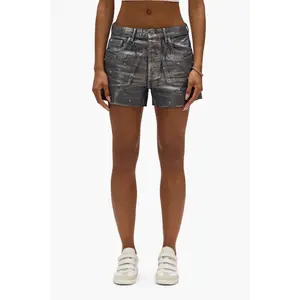 Foil Rhinestone Cut Off Shorts