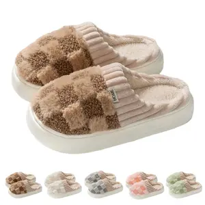 Trendy Matching Couple Slippers: Plaid Splice Design, Ultra-Soft Plush & All-Season Warmth
