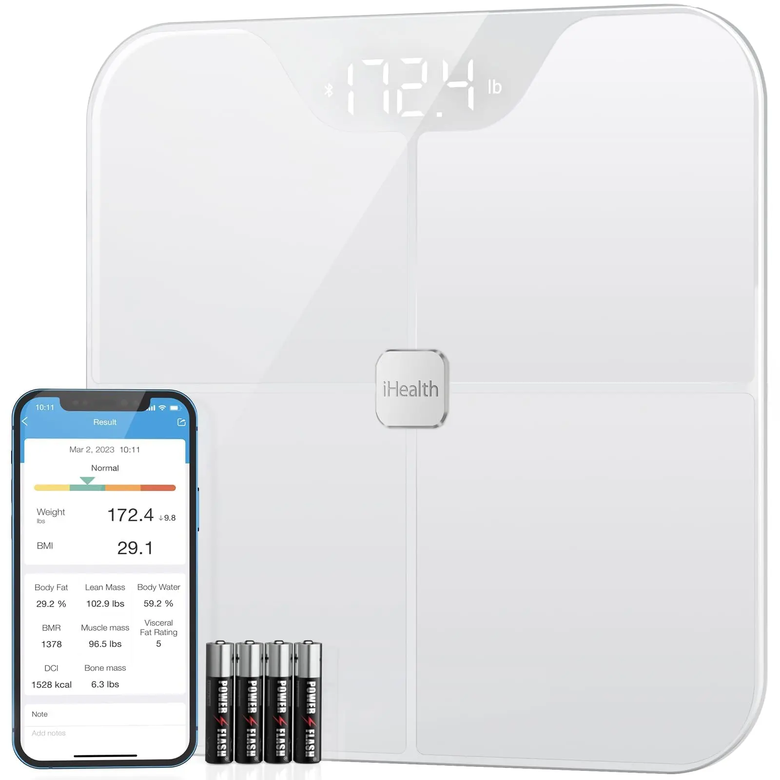 iHealth Nexus Rectangular Smart Digital Weight Scale - HSA/FSA Eligible Precision Bathroom Scale, Bluetooth Body Weight & Composition Monitor, Body Fat Muscle Analyzer with BMI for iOS & Android, Precision Bathroom Scales