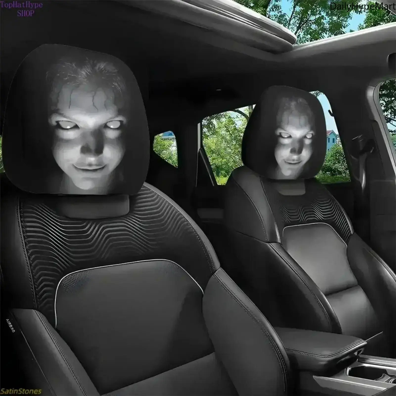 2Pcs Car Headrest Covers - Universal Fit Car Interior Accessories, Protectors for Road Trips