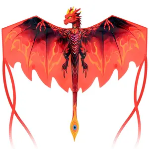 Fire Dragon Kite for Adults, Beginners & Kids, Large Easy to Fly Single Line Kite with Long Tails & String Handle, Red Flame Dragon Kites for Beach Park Outdoor Activities