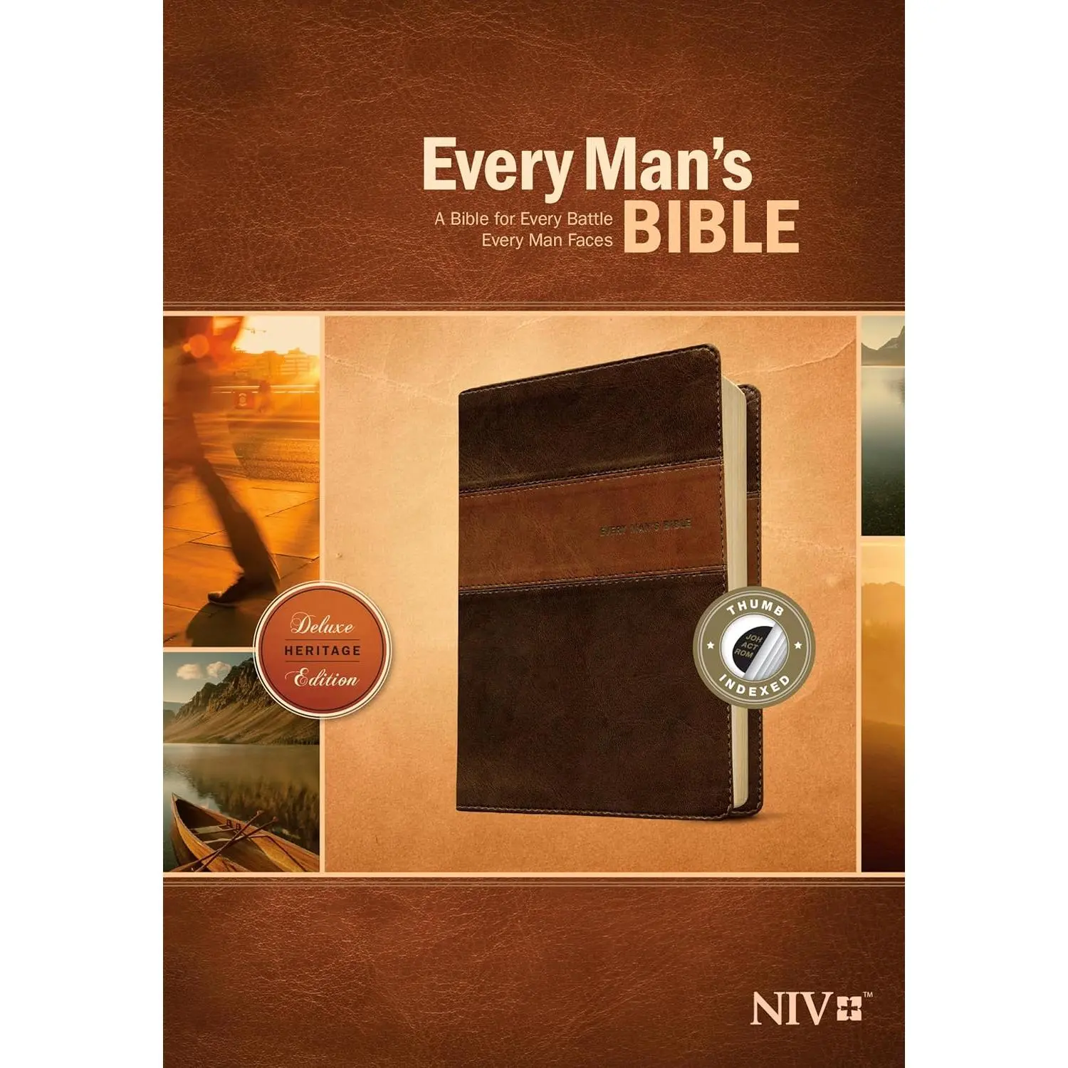 NIV Every Man's Bible - Platinum Award-Winning Deluxe Heritage Edition, TuTone LeatherLike Cover, Brown-Tan Color, Indexed English Version, Durable & Gift Ready, with Powerful Study Tools for Fathers & Husbands (by Dean Merrill)