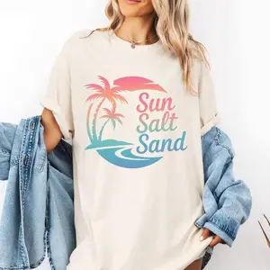 Comfort Colors® Sun Sand Salt Beach Shirt, Retro Shirt, Trendy Beach Shirts for Women, Summer Vacation Shirts, Womens Oversized Beach Shirt