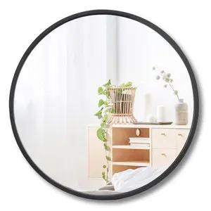 JupiterForce 18" Iron Metal Border Elegant Round Decorative Wall Mirror - Black, Silver Modern Vanity Light for Bathroom, Bedroom Decor