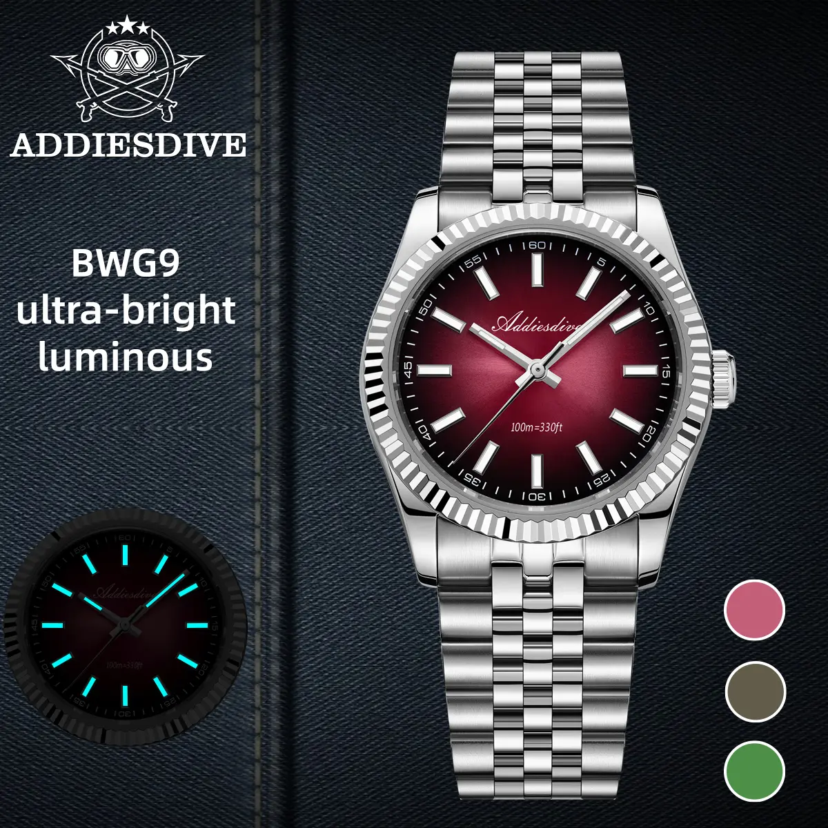 ADDIESDIVE Mecaquartz Men's Watch Business Dress Luxury Watch -  36mm Hybrid Movement Sapphire Crystal Stainless Steel 100m-Waterproof Luminous Unisex Casual Watch