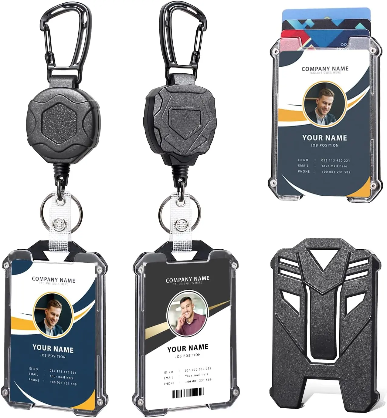 Heavy Duty Retractable Badge Holder with Clip, Carabiner, Lanyard and Keychain, Tactical ID Card Holder for Office Identification Supplies, Id Holders For Badges, Lanyards With Id Holder
