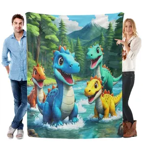 Cartoon Dinosaurs Flannel Blanket Soft Cozy Throw for Kids Thanksgiving Birthday Christmas Gift Perfect for Cozy Nights Cooling Feature