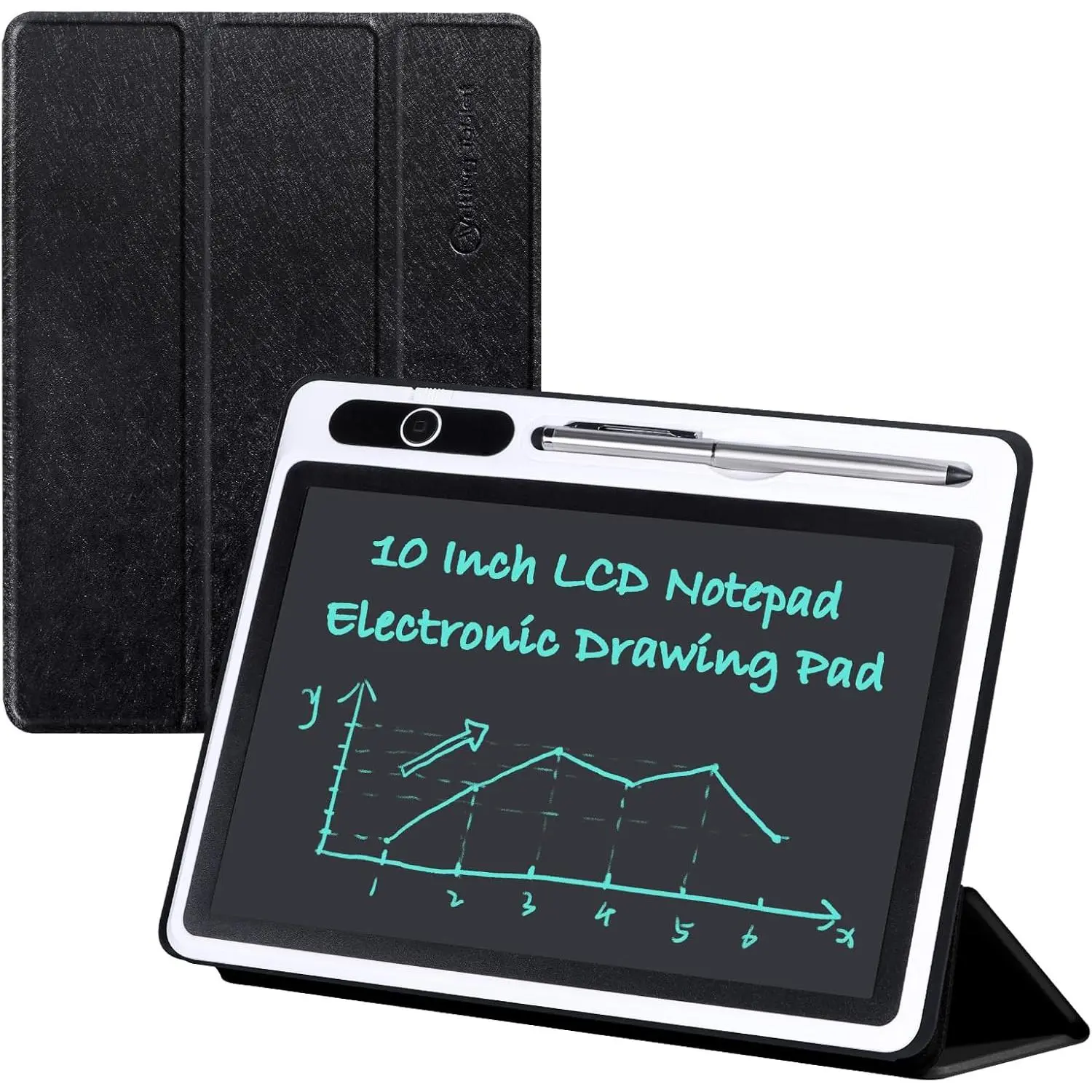 10 inch LCD Writing Tablet Electronic Writing Notebook with PU Protective Cover Erasable Drawing Pad Gift for Kids Adults at Home School Office(Black springtok