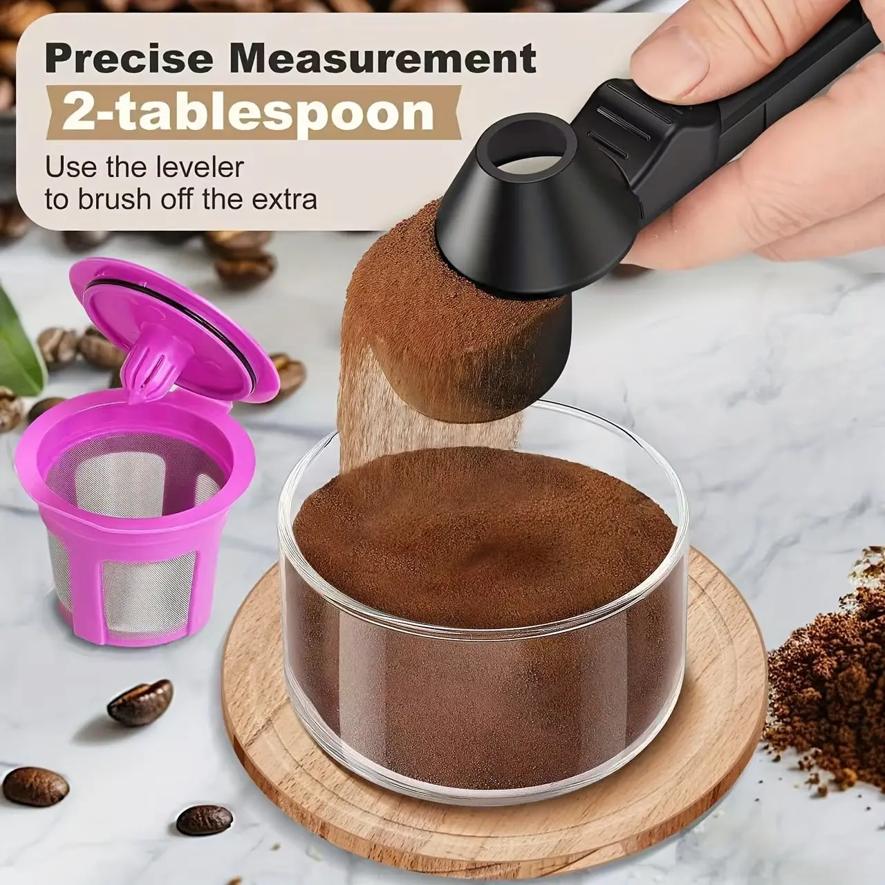 Multi-Purpose Coffee Scoop with Funnel, 2 Tbsp Measuring Spoon for Refillable K-Cups, Coffee & Protein, Coffee Making Tool, Coffee Equipment