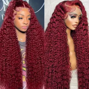 Burgundy Wig Human Hair 99j Burgundy 13x6 Deep Wave Lace Front Wigs Human Hair Pre Plucked HD Lace Frontal Wigs for Black Women Red Colored Wig