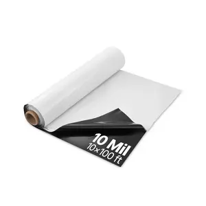 fathersdaygift VEVOR 10 Mil Plastic Sheeting Heavy Duty 10'x 100', Thick Plastic Sheeting Roll, Plastic Drop Cloth Painters Tarp Covering for Crawl Space Vapor Barrier, Black and White Double-Sided, Multi-Purpose