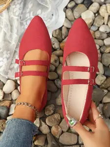 Women's Fashionable Plain Color Square Toe Flat Shoes, Casual Versatile Double Buckle Strap Shoes for Daily Wear, Lightweight Breathable Comfortable Shoes for Women & Girls, Running