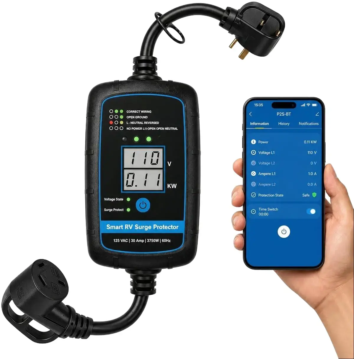 RV Surge Protector 30A or 50A with LED Circuit Analyzer — Bluetooth Smart App Option