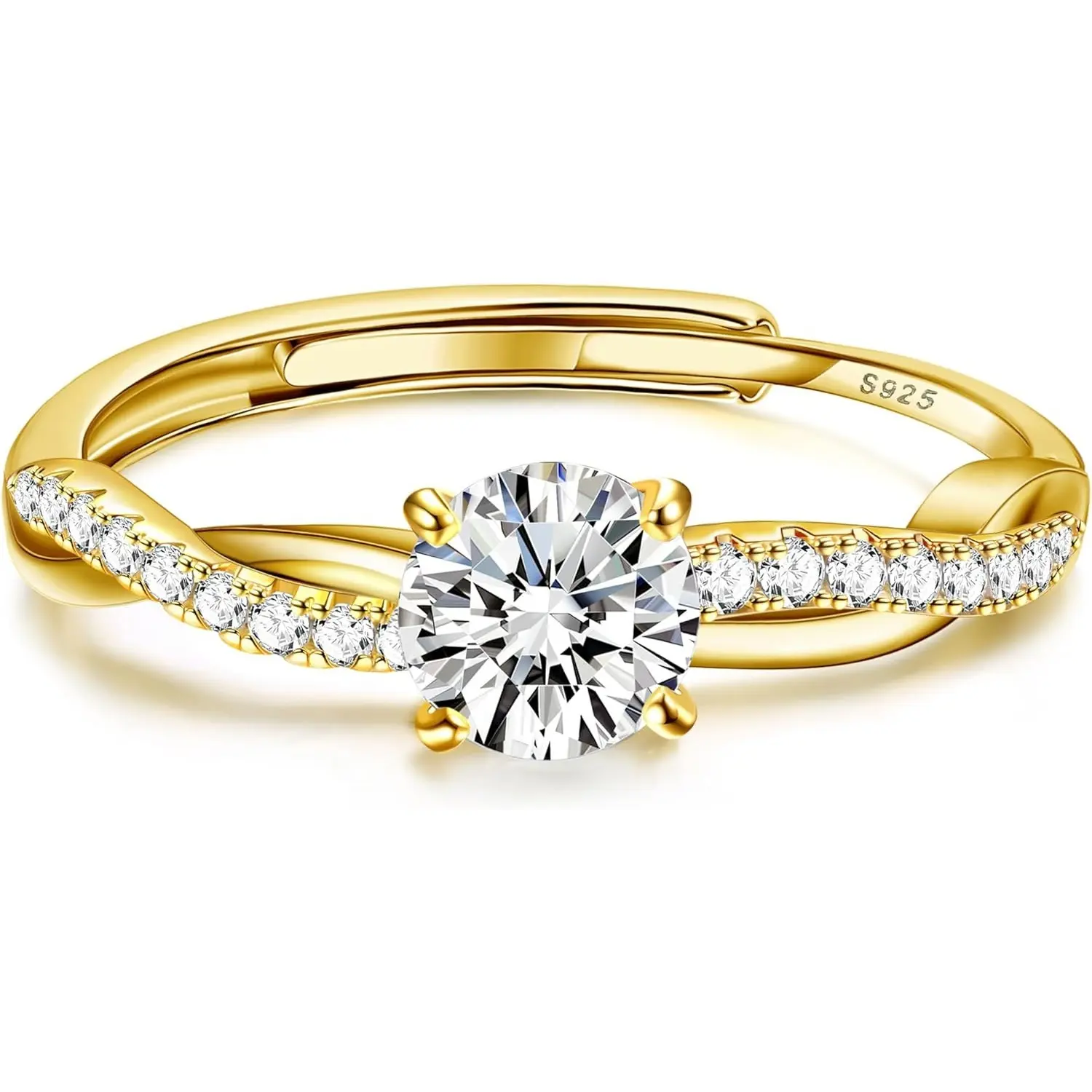 MILACOLATO 925 Sterling Silver Ring for Women Engagement Ring Adjustable Cubic Zirconia Rings Wedding Eternity Promise Infinity Thumb Ring Anniversary Jewellery Gift with Box (Silver/Gold), Bridal Engagement Ring