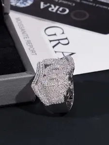 Father's Day Mother's Day gift, set with chilled stones 100 points, the same hip-hop ring jewelry for men and women