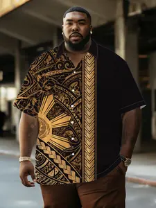 Men's Polynesian Totem Shirt, Vintage Ethnic Style, Loose-Fitting, Breathable, Casual Summer Wear, Large Size