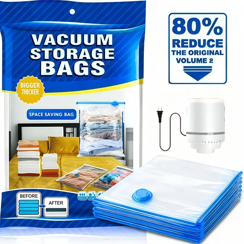 Vacuum Storage Bags with Electric Pump, Multi Size Space Saver Bags for Clothes, Comforters & Blankets, Compression Storage Bags with Airtight Seal, Reusable Travel Packing Bags Room Organization Products Bedding