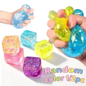 1/2 piece, Glitter ice cube shaped squeeze toy brings joy, Just squeeze and it's easy, These soft ice cubes are a must-have for party celebrations, squeezy toys, Glittery squishies, and Christmas gifts in random colors