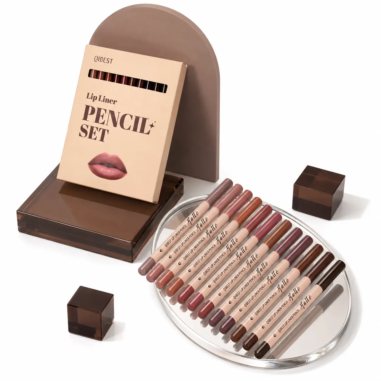 12-Piece Matte Cosmetic Lipliner Pencil Set - Assorted Nude, Pink, Red, Brown Shades, Sharpenable Fine-Tip for Precise Definition, Filling, Blending, Everyday Makeup & Gift Giving
