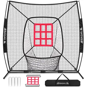 【Holiday Haul】BAGAIL 7x7 ft Baseball & Softball Practice Net with Bow Frame for Batting, Hitting, Pitching, Portable Baseball Throwing Net with Strike Zone, Carry Bag, Baseball Training Aid for All Levels family sport