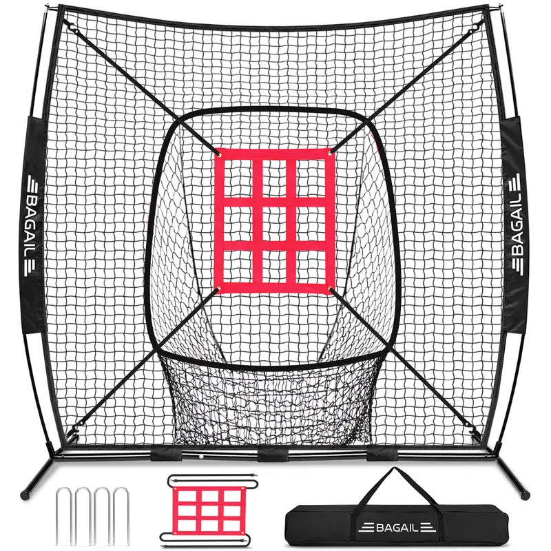 【Holiday Haul】BAGAIL 7x7 ft Baseball & Softball Practice Net with Bow Frame for Batting, Hitting, Pitching, Portable Baseball Throwing Net with Strike Zone, Carry Bag, Baseball Training Aid for All Levels family sport