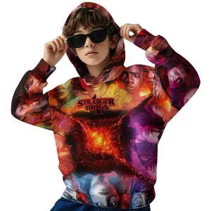 Stranger ThingsKids' Hoodie Pullover, Long Sleeve Relaxed Fit Sweatshirt in Soft Material -Sweaters Pullover with Pocket Girls Boys D1229-021