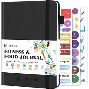 Food and Fitness Journal Hardcover Wellness Planner Workout Journal for Women Men to Track Meal and Exercise Count Calories Weight Loss Diet Training Weight Loss Tracker Undated Home and Gym Accessories (3 Month)-Black