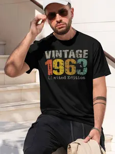 VINTAGE1963 2026 new model Black/White Tee Stylish & Comfortable Loose Crew Neck Short Sleeve T-shirts Versatile On Trend Eye Catching Printed Graphic Casual Tee for Daily Wear Outings & Leisure