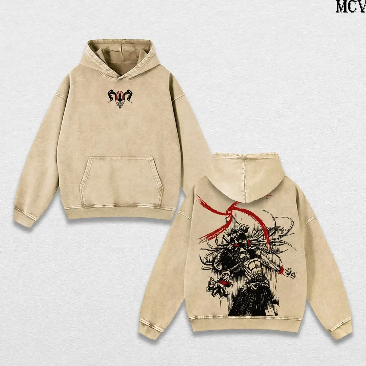 Ichigo Kurosaki Bleach Tee & Hoodie Washed – Vintage Oversized Heavy Cotton Anime Manga Hoodie & T-Shirt, Double Printed Retro Unisex Streetwear Graphic Top, Soul Reaper Bankai Edition, Japanese Anime Merch PK5