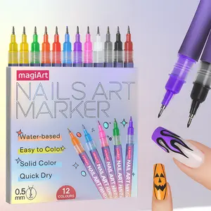 12 Color Nail Art Doodle Pen Set, Quick Drying Acrylic Painting Nail Pens with 3D Dot Embroidery Effect, DIY Nail Design Pens for Home, Salon, Festival Party or Daily Manicure, Nail Care Cosmetic