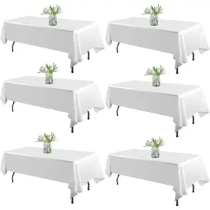6 Pack White Table Cloth Rectangle Tablecloths 60X102 Inch,Polyester Table Cloth for 6 Foot Rectangle Tables,Wrinkle Resistant Washable Fabric Table Covers for Party,Wedding Banquet