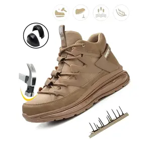Men's Casual Lace Up Mid Top Steel Toe Trainers Safety Shoes, Lightweight Soft Sole Breathable Comfortable Shoes, Fashionable Anti-smash and Anti-puncture Shoes for WorkRAIMENTRY