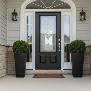 GreenShip 27 inch Tall Planters for Indoor Outdoor Plants, Set of 2 - Large Black Flower Pots with Drainage & Inner Shelf, Modern Decorative Garden Pots for Porch, Patio, Front Door