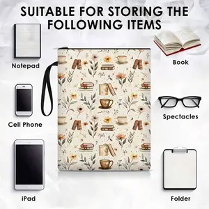 Book Cover with Coffee Flower Design, Canvas Material Zipper Closure, Exclusive Gift for Women Girls Friends, Unique Book Accessory, Book Holder