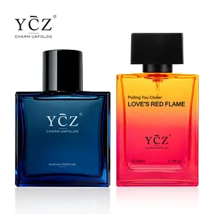 YCZ Men's Cologne 2-Piece Set | Love's Red Flame Woody Spicy Fruity & Midnight Marine Eau de Parfum | Long Lasting Fragrance for Daily Work Date Night Outdoor | 50ml Each | Luxury Gift Set for Him Charm Unfolds