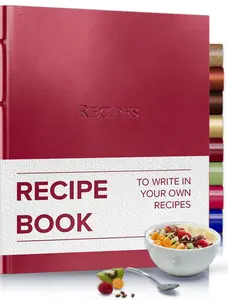 Gallery Leather Recipe Book - Fillable 3 Ring Binder with Plastic Sleeves, Blank, 25 Pocket Pages & Ivory Cards, 9.25 x 8"