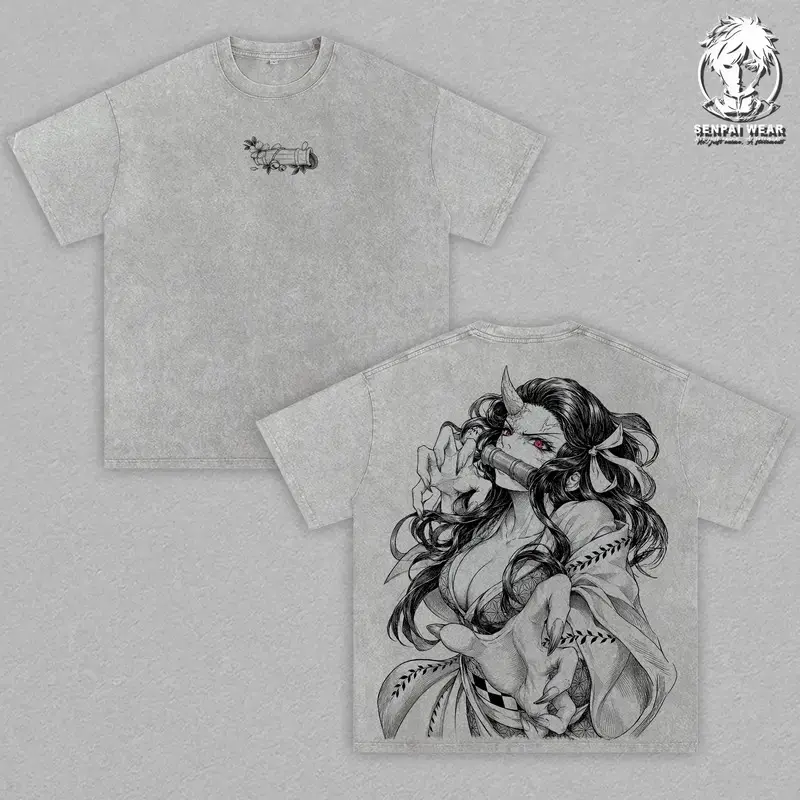 Nezuko Kamado - Demon Slayer Graphic Tee Vintage Washed Shirt Unisex Streetwear Anime Merch Kimetsu no Yaiba T-Shirt Gift for Anime Lovers KNY Fans
