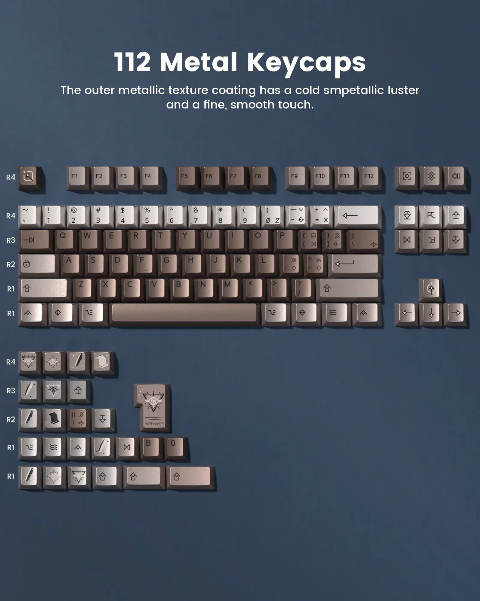 WOMIER Distinctive Upscale PBT Keycaps with Metal Paint, Cherry Profile, Compatible with 61/64/66/68/75/84/87 MX Switch Mechanical Keyboards (Keycaps Only)