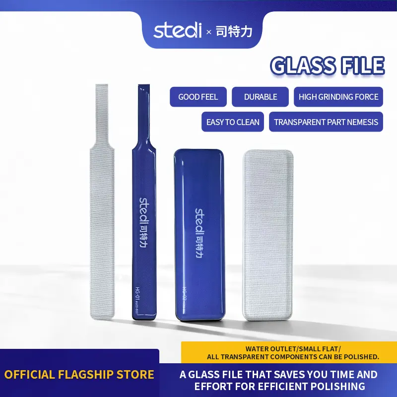 Stedi Upgrade Glass File - Low Grit Cutting Power, Durable Plastic Model, Efficient Polishing, Easy-to-Clean Transparent Nemesis Abrasive Finishing Tool, Glass Filing