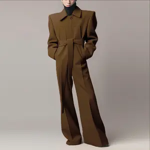 INCERUN All Seanson  Men's Trendy Shoulder Pad Lapel Jumpsuit, Belted Loose Wide-Leg Fashion One-Piece, **Urban Commuting, Business Casual, Party Events