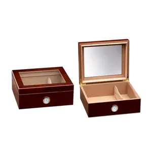 Chalet Glasstop Humidor with Spanish Cedar Lined, Cherry Finish, and Adjustable Divider - 25-50 Count Cigar Capacity - Lighter