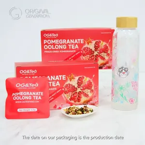 Bogo Pomegranate Oolong Tea 2 Cartons(1 Carton 55g 5.5g×10packs)×2 With Color Changing Glass Water Bottle Oolong Tea Snow Pear Pomegrante Apple Hibiscus Dragon Fruit
