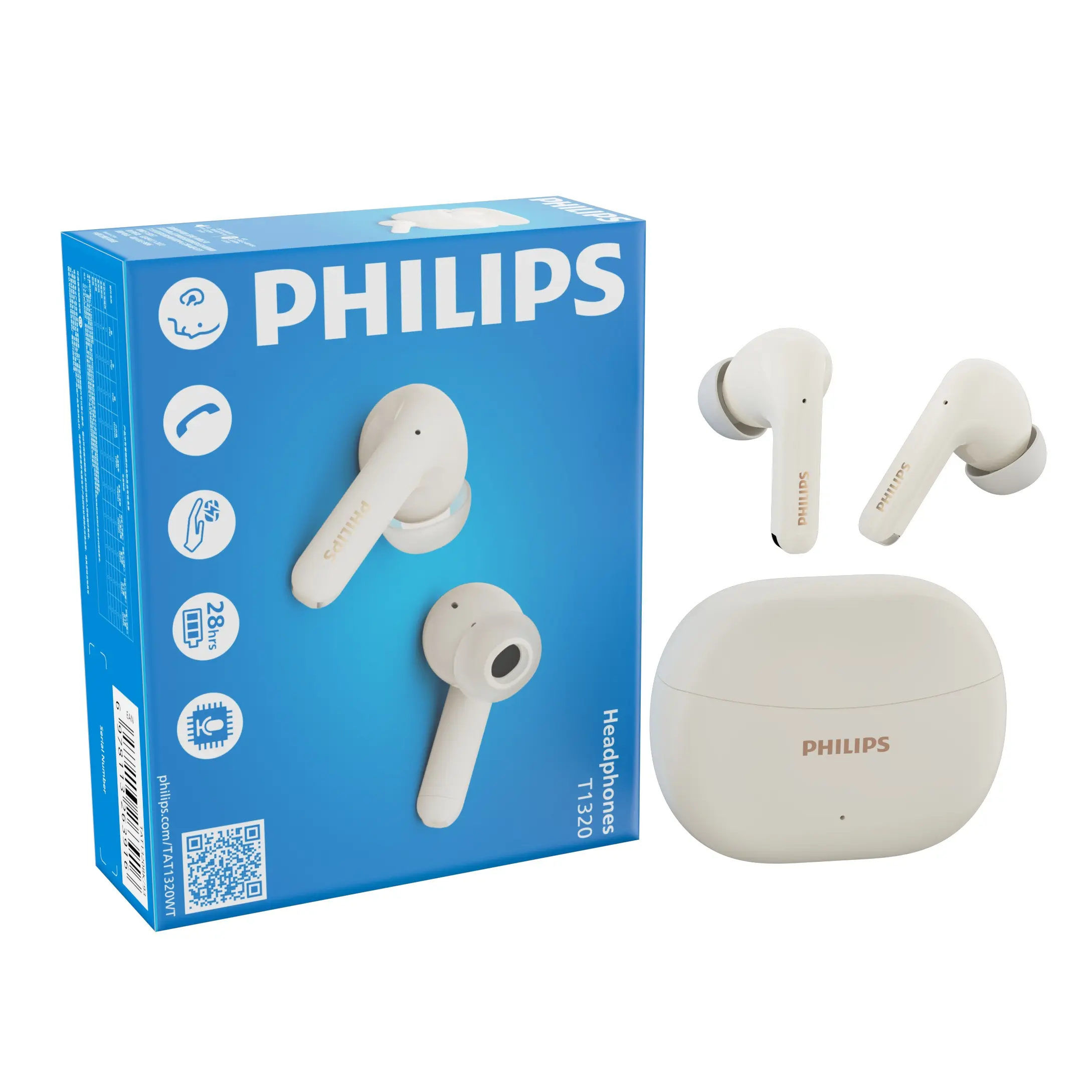 PHILIPS TAT1320 Wireless In-Ear Earbuds, Bluetooth 6.0, AI Mic for Crystal-Clear Calls, Ergonomic Design, 28 Hours Long Battery Life & Fast Charging.IPX6 Waterproof Rating, Suitable for Gaming, Computer Work, Office Use, Sports, Study and Daily Calls